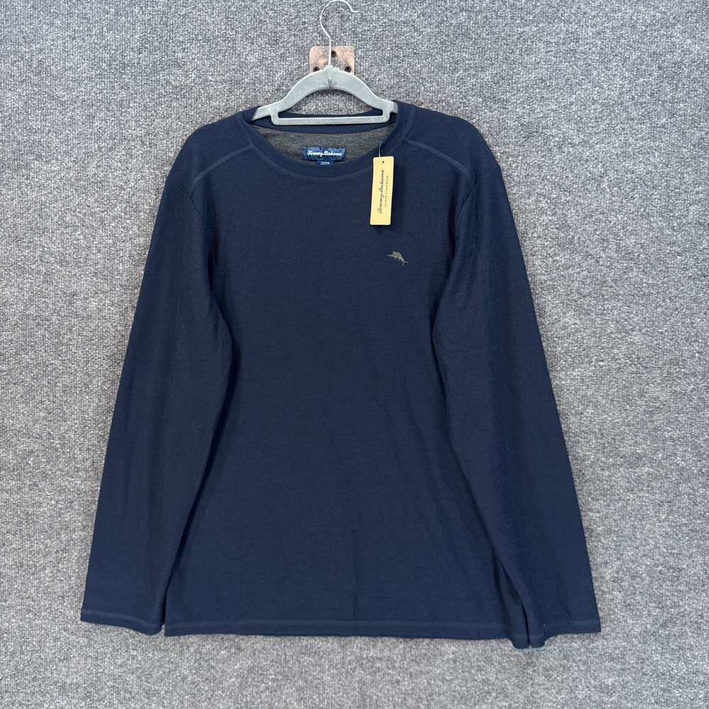 Tommy Bahama Shirt Mens Medium Blue Waffle Knit Long Sleeve Crewneck Thermal NEW